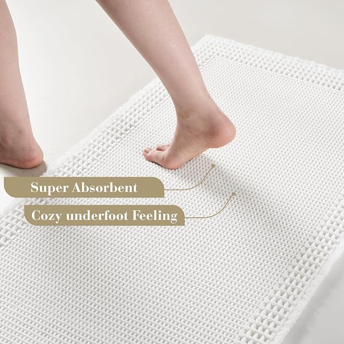 RESARE Waffle Bathroom Runner Rugs, Non Slip Boho Bath Mat 24"x48" White | Long - Image 3