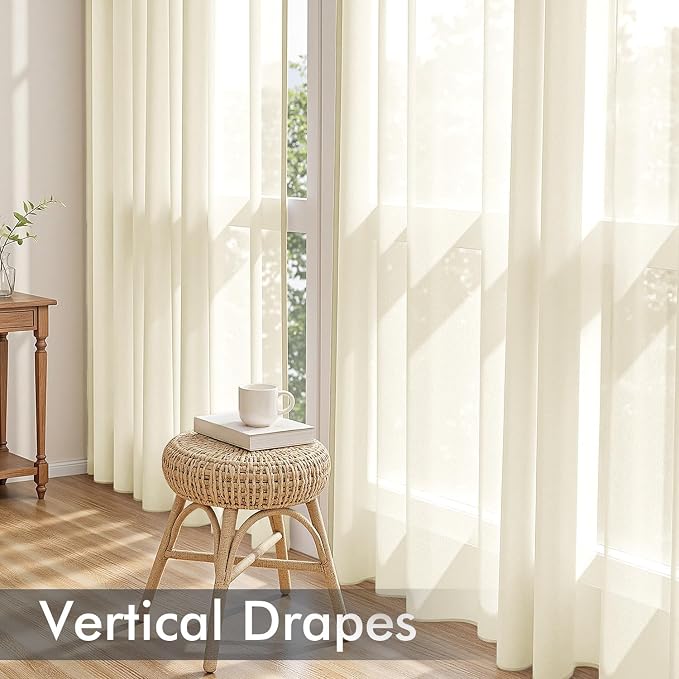 MIULEE Light Cream Sheer Curtains 84 Inches Long, 4 Panels Set, Light Filtering - Image 5