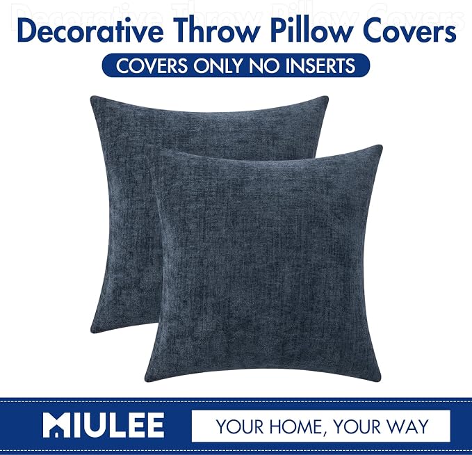 MIULEE Pack of 2 Couch Throw Pillow Covers 18x18 Inch Soft Navy Blue Chenille - Image 6