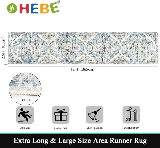 HEBE Hallway Runner Rug 2'8''x12' Washable Vintage Distressed Area Rugs Non - Image 2