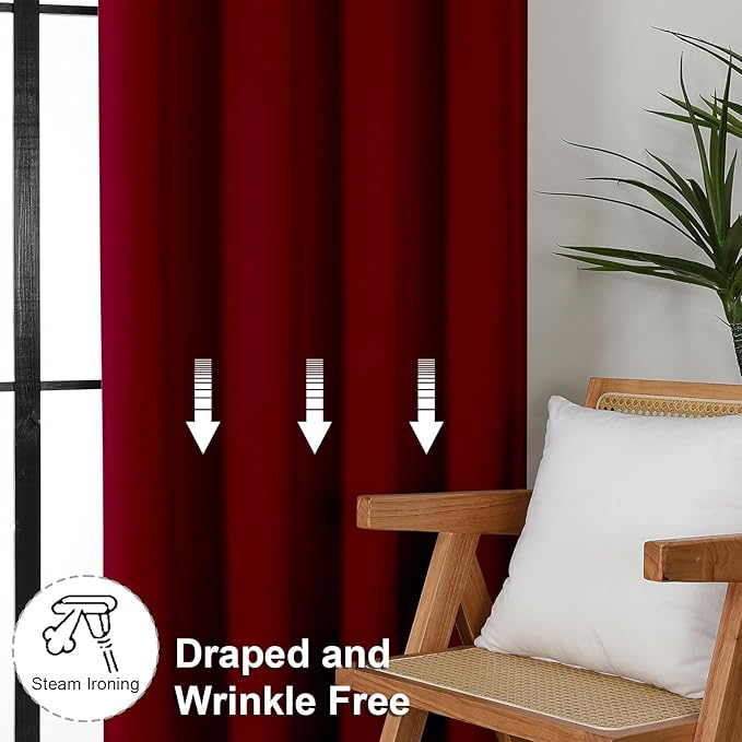 Simplebrand Ava Red Short 36 Inches Blackout Curtain 2 Panels Set, Half Window - Image 7
