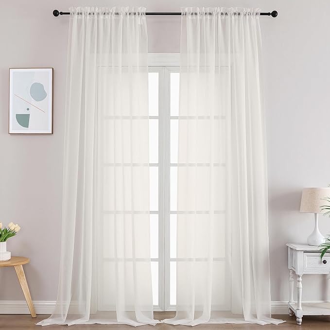 Gwine Ivory Sheer Curtains 120 Inches Long 2 Panels Set, Extra Long Sheer Ivory by Gwine