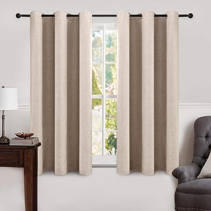 MIULEE Linen Texture Curtains Soild 100% Blackout Thermal Insulated Natural by MIULEE