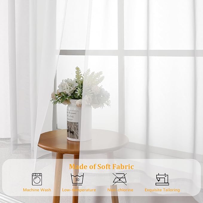 Gwine White Sheer Kitchen Curtains 36 Inch Length, Light Filtering Voile Soft - Image 7