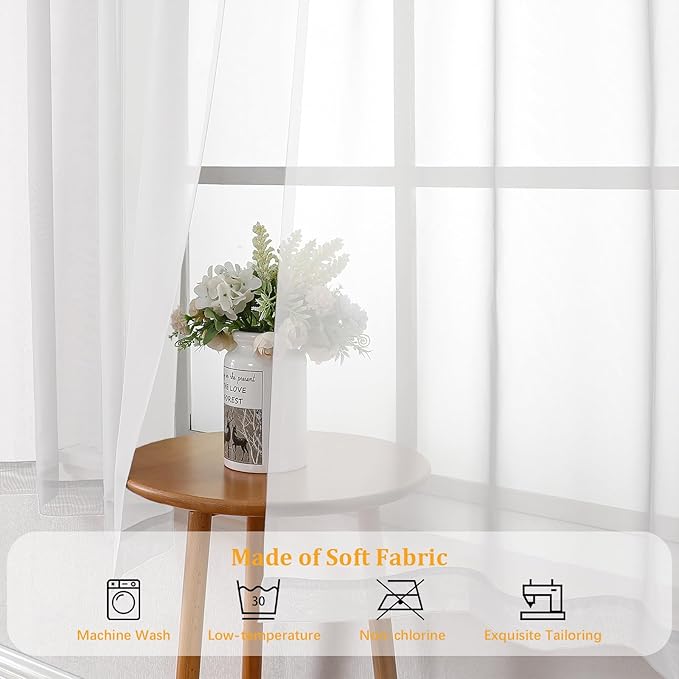 Gwine White Sheer Curtains 84 Inches Long 2 Panels Set - Image 7