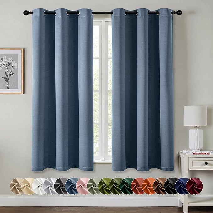 MIULEE Blackout Curtains for Bedroom 2 Panels 34 x 45 Inch Long Stone Blue | by MIULEE