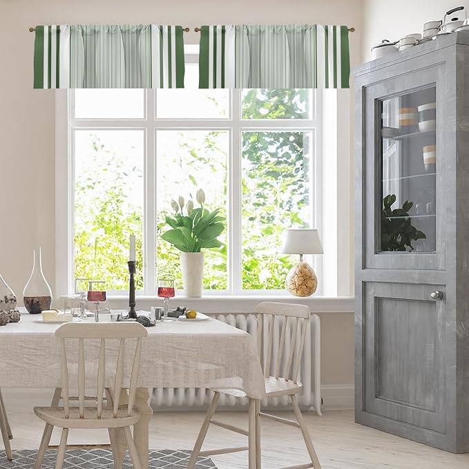 Emvency 2 Pack Valances Window Treatments, Striped Modern Green Farmhouse - Image 2