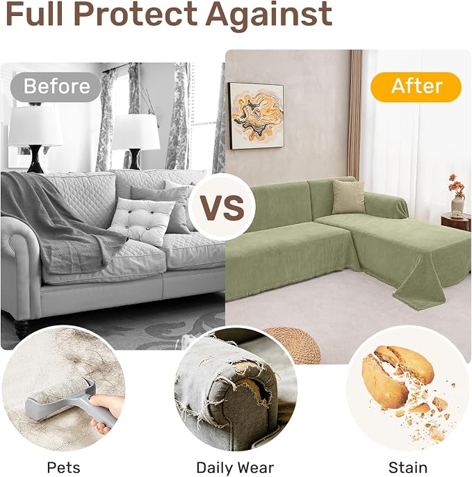 2 Pieces Sectional Couch Covers L Shaped Cover XXL Light Sage | Thick Washable - Image 4