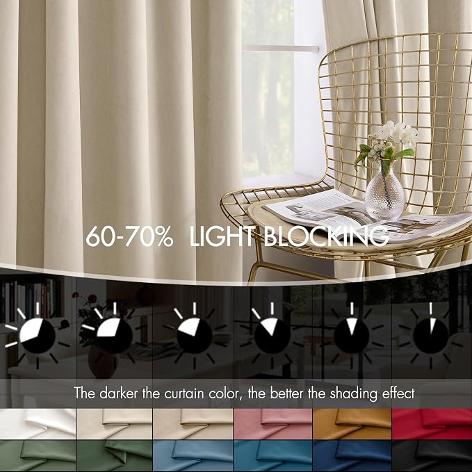 MIULEE Velvet Curtains 50W x 108L 2 Panels Beige Blackout Curtains | Luxury - Image 4