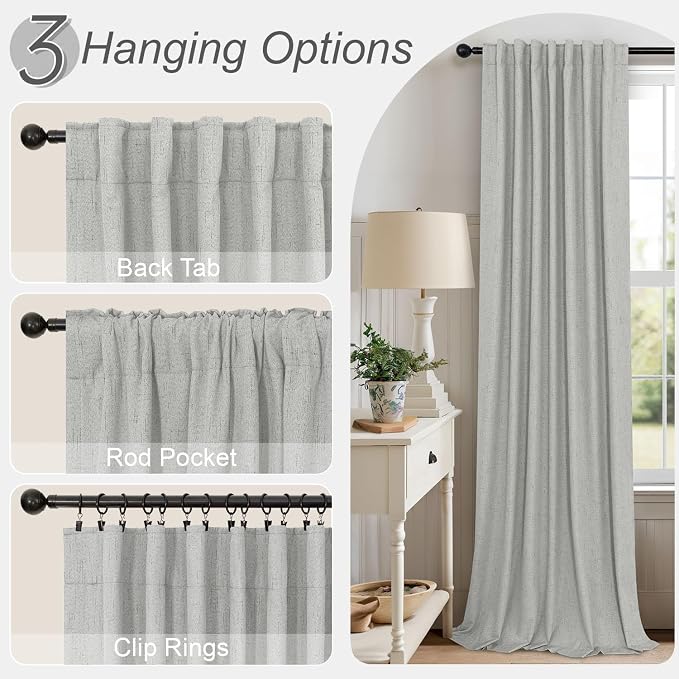 Pitalk 45 Inch Length Blackout Curtains Set of 2 Panels Back Tab Linen Cotton - Image 5