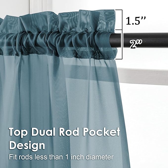 OVZME Dusty Blue Sheer Curtains 45 Inches Long 2 Panels, Light Filtering Sheer - Image 2