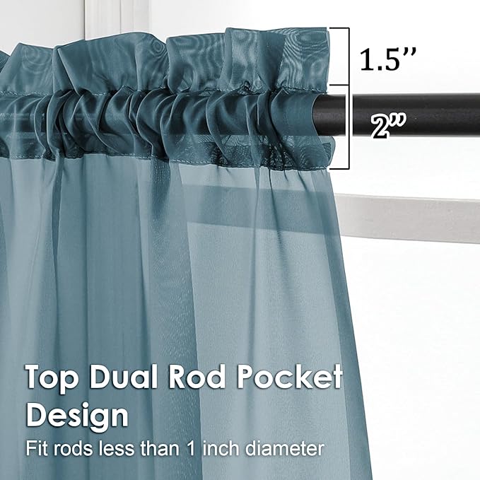 OVZME 2 Pieces Dusty Blue Sheer Curtains 84 inches Long-Lightweight Soft Window - Image 2