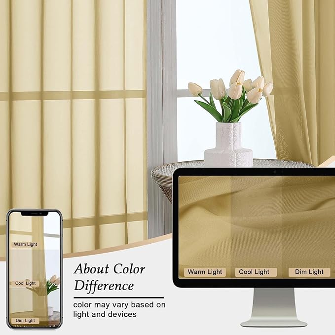 Gold Sheer Curtains for Bedroom Living Room 96 Inches Long 2 Panels, Modern - Image 7