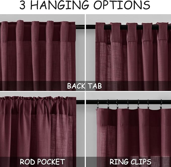 Nanspring Burgundy Linen Curtains 80 Inch Length - Image 2