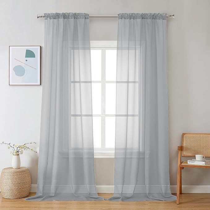 Chyhomenyc Light Grey Sheer Curtains 120 Inches Long by Chyhomenyc
