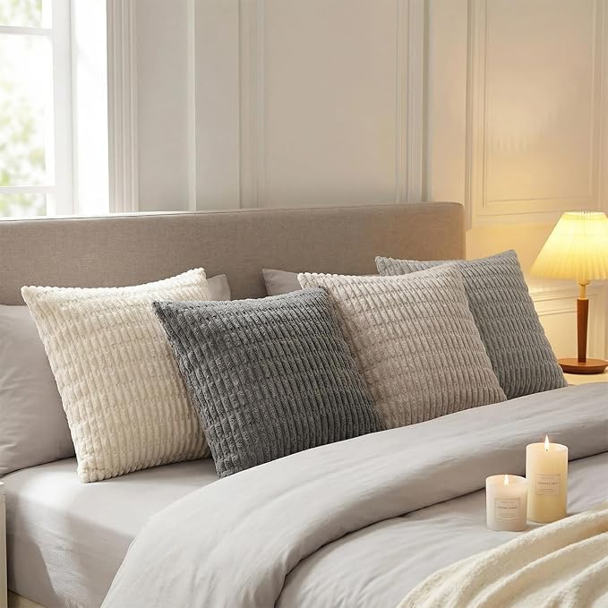 Fancy Homi Set of 4 Grey and White Boho Decorative Throw Pillow Covers 24x24 - Image 2