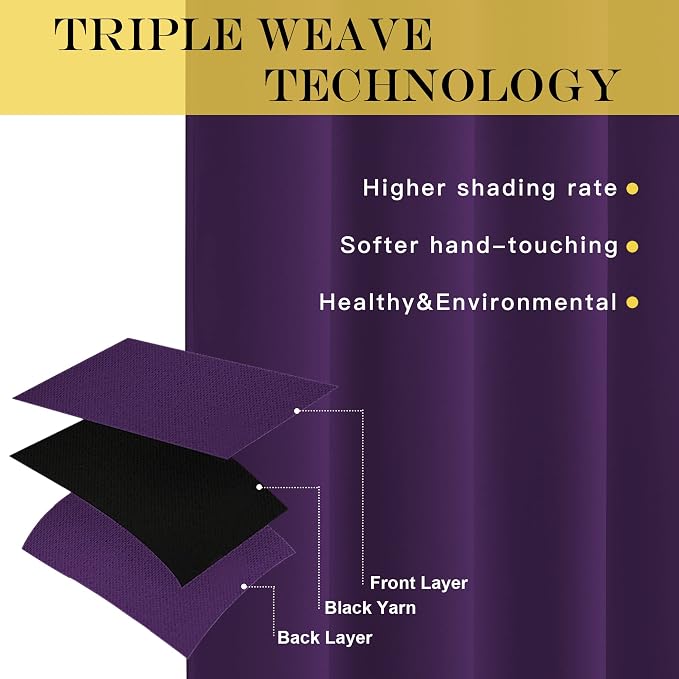 NICETOWN Royal Purple Blackout Curtains 84 inch Length, Grommet Top Room - Image 3