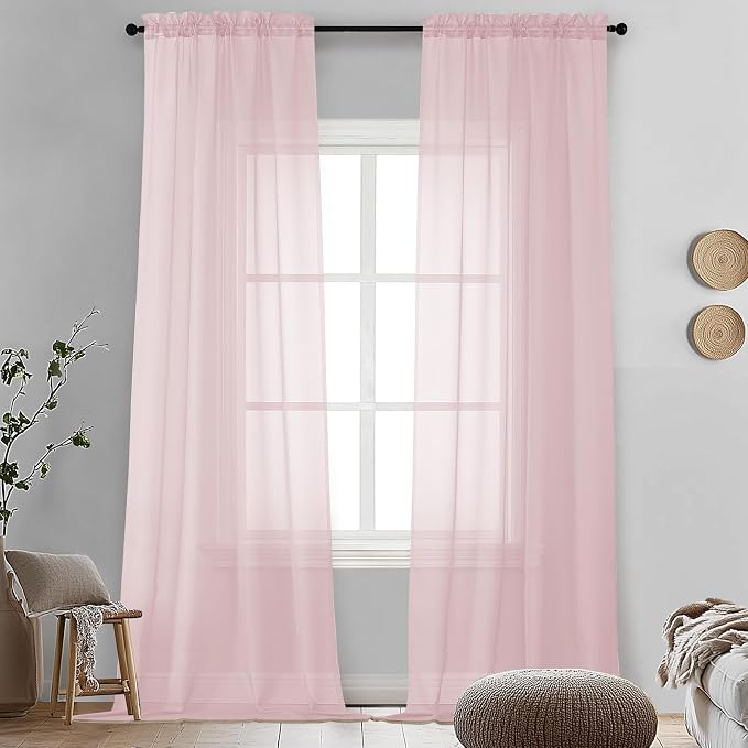 OVZME Blush Pink Sheer Curtains 96 Inches Long 2 Panels by OVZME