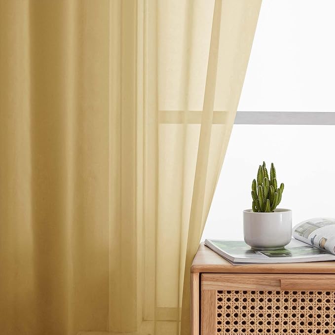 Extra Long Sheer Gold Curtains for Bedroom Living Room 120 Inches Long 2 Panels - Image 3