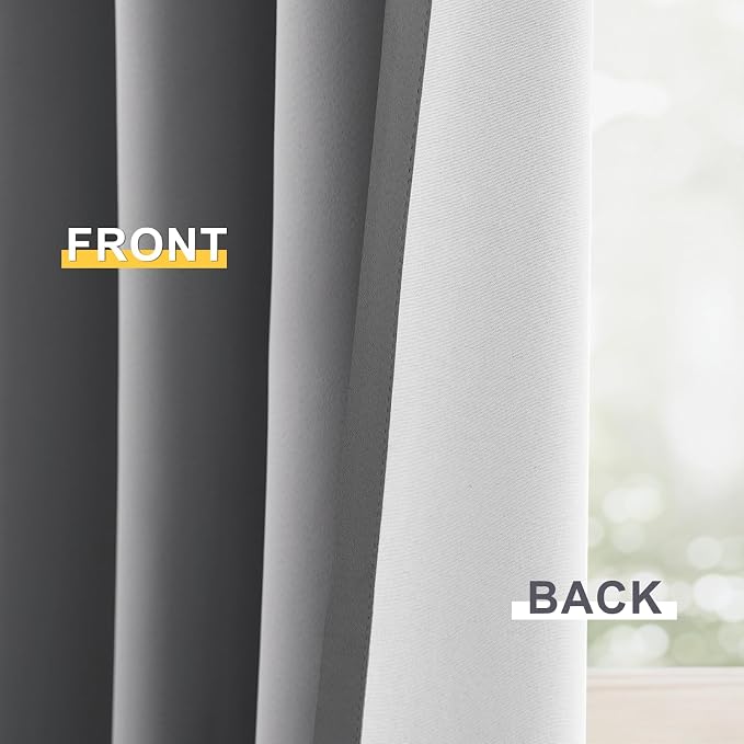 Yakamok Grey Room Darkening 100% Blackout Curtains Grommet Extra Wide Window - Image 6