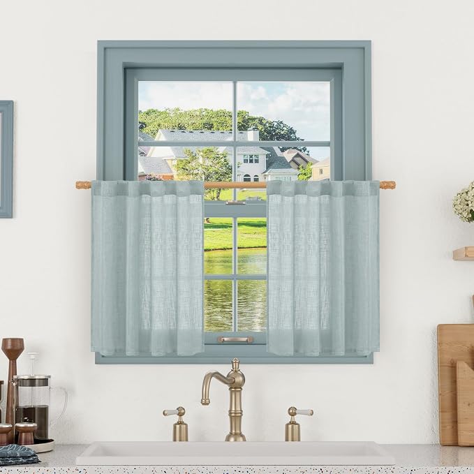LAMIT Window Linen Curtains 24 Inch Length, Semi Sheer Light Filtering Window by LAMIT