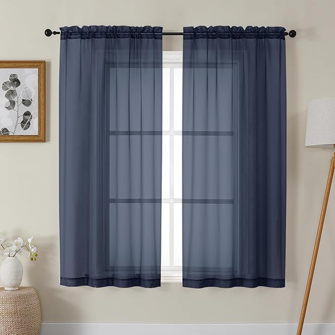 Gwine Navy Blue Sheer Curtains 63 Inch Length by Gwine