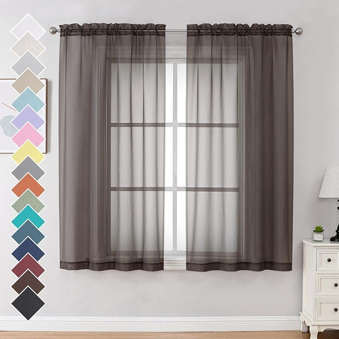 OVZME 2 Panels Sheer Curtains 63 Inches Long Light Weight Soft Voile Drapes by OVZME