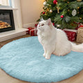 OLANLY Light Blue Round Rugs for Bedroom by OLANLY