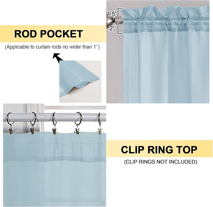 OVZME Sky Blue Sheer Curtains 63 Inches Long 2 Panels - Image 2