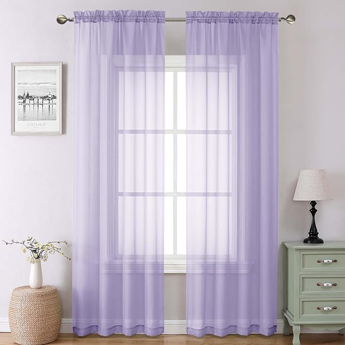 Lecloud Lavender Sheer Curtains 90 Inches Long 2 Panels Set, Light Filtering by Lecloud