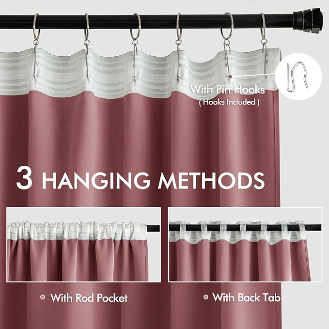MIULEE Dusty Rose Back Tab Blackout Curtain 96 Inch Long 2 Panels Set - Image 3
