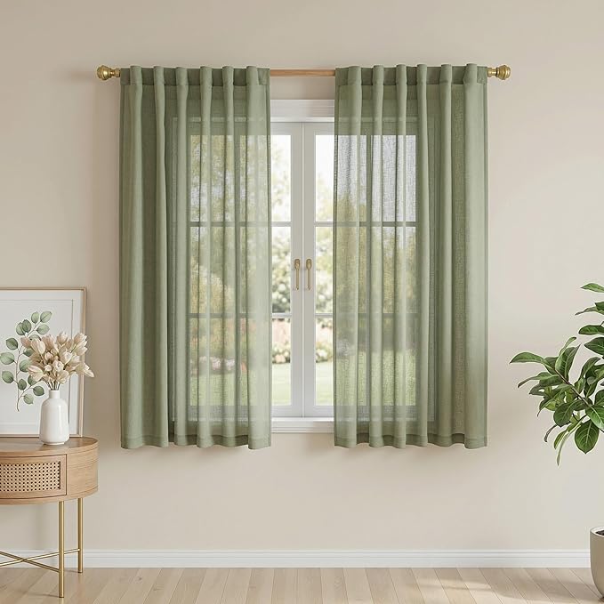 MYSKY HOME Sage Green Sheer Curtains 63 inch Length Semi Sheer Curtains by MYSKYHOME