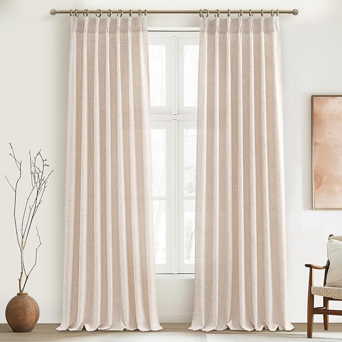 Pinch Pleated Linen Semi Sheer 105 Inch Extra Long Curtains by PleatedDrapes