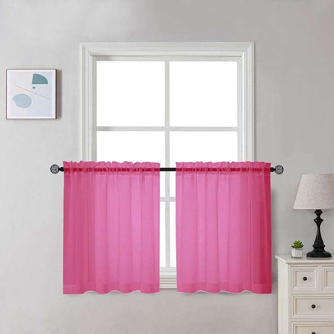 Chyhomenyc Hot Pink Sheer Curtains 30 inch Length 2 Panels, Light Filtering by Chyhomenyc