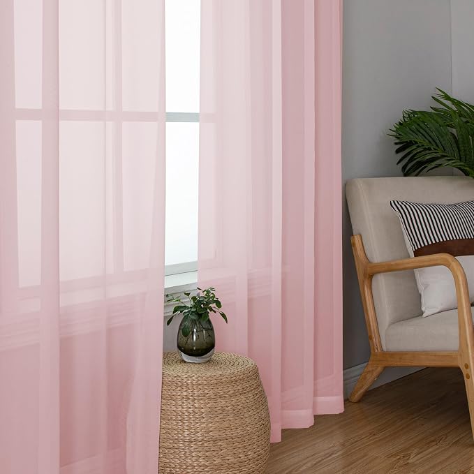 Lecloud Blush Pink Sheer Curtains 84 Inches Long 2 Panels Set, Light Filtering - Image 3