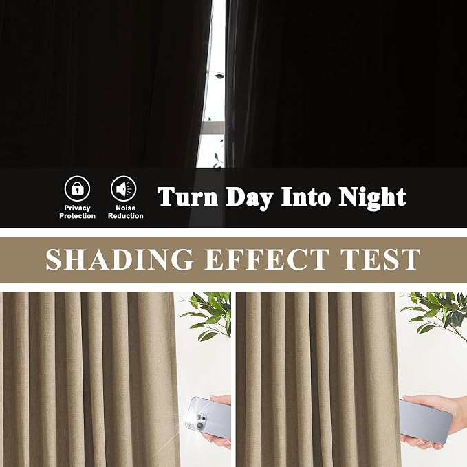 Vision Home Brown Pinch Pleated Full Blackout Curtains Linen Blended 60" Wide - Image 8