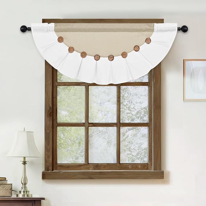 FRAMICS Farmhouse Valance Curtains, Boho Cotton Linen Kitchen Valance, Rustic - Image 8