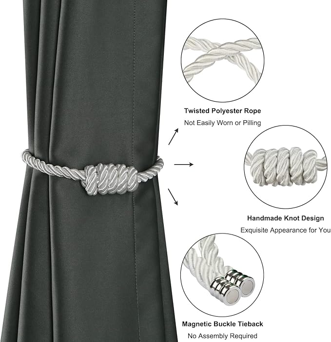 BEL AVENIR Magnetic Curtain Tiebacks, Decorative Drapery Holdbacks Modern Woven - Image 4