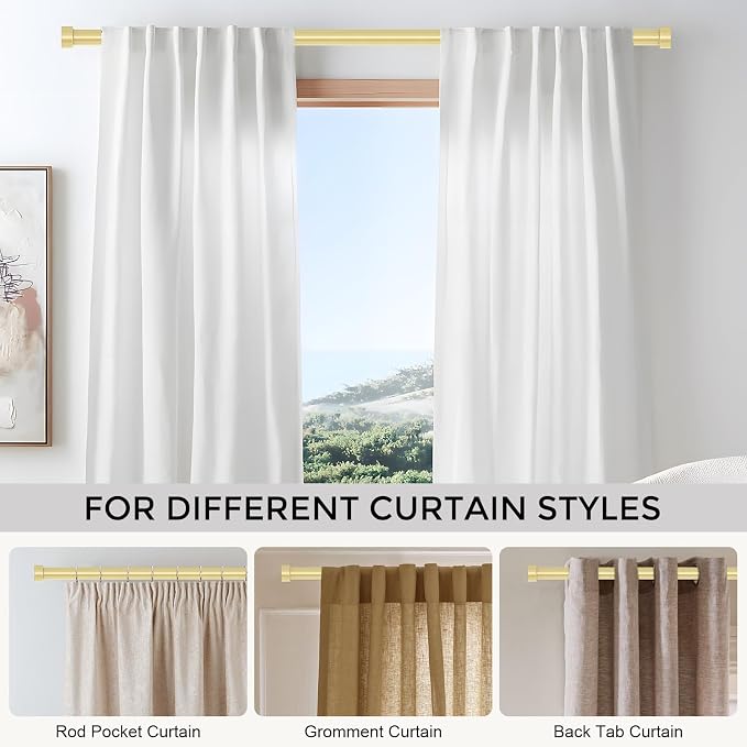 VOIIY Gold Curtain Rods for Windows 28 to 48 Inch, Size:30-60 Inch - Image 6