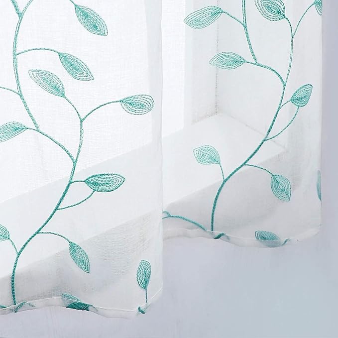 MRTREES Sheer Christmas Curtain Valance, 2 Panels Leaves Embroidered Small - Image 5