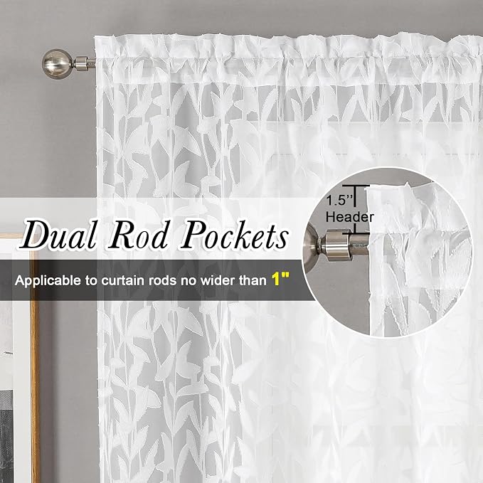 Lecloud Leia 36 Inch White Sheer Curtains Tiers 2 Pieces, Airy & Breathable - Image 2