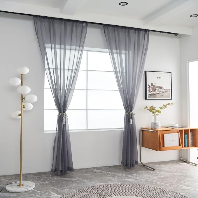 SpaceDresser Sheer Voile Window Treatment Rod Pocket Curtain Panels - Image 2