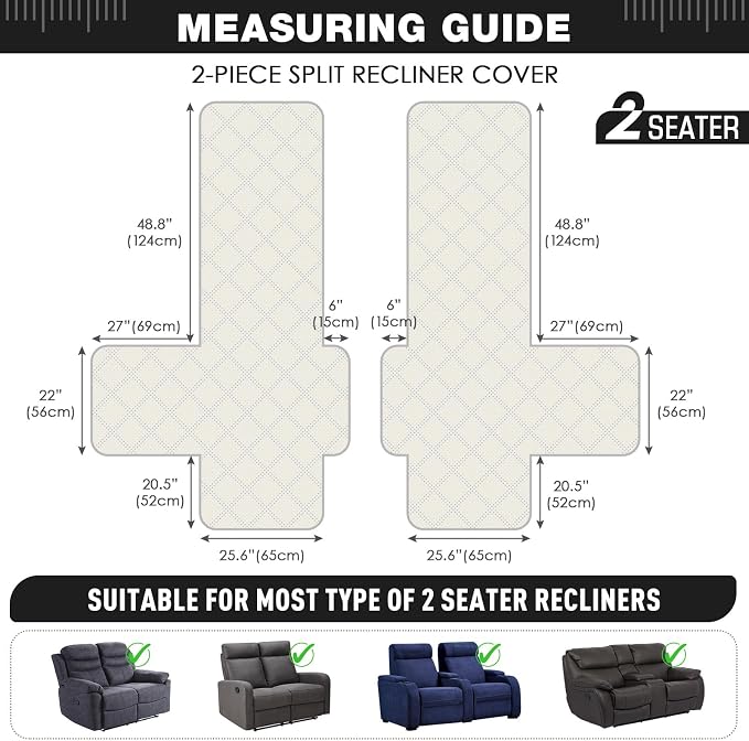 TAOCOCO 100% Waterproof Loveseat Recliner Cover, Non Slip Split Loveseat Covers - Image 5