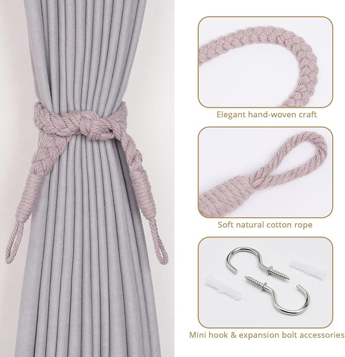 NICEEC 4 Pack Natural Cotton Rope Curtain Tiebacks Elegant Boho Style - Image 2
