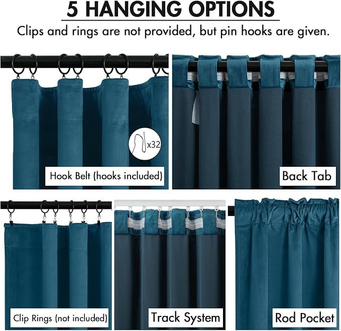 MIULEE Velvet Curtains 50W x 84L 2 Panels Peacock Blue Blackout Curtains | - Image 2