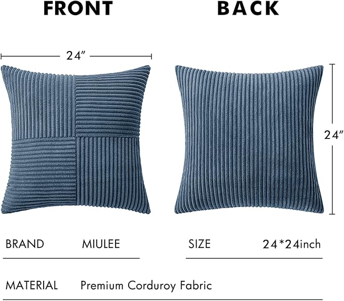 MIULEE Blue Decorative Euro Sham Pillow Covers 24x24 Inch - Image 6