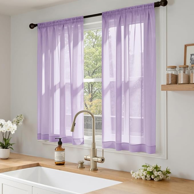 MIULEE Light Purple Sheer Curtains 63 Inches Long, 4 Panels Set, Lavender Light - Image 2