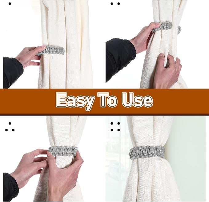Ptwola 4 Pack Braided Curtain Tiebacks Boho Elegant Rustic Curtain Holdbacks - Image 4