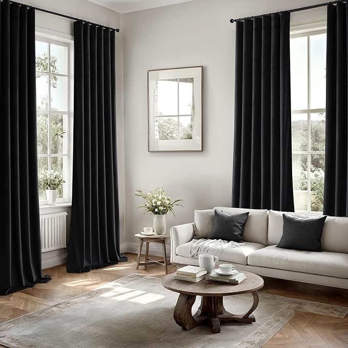 MIULEE Velvet Curtains 50W x 90L 2 Panels Black Blackout Curtains | Luxury - Image 5