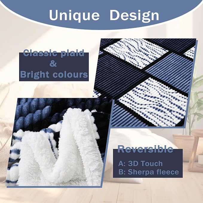 PU MEI Sherpa Blanket Fleece Throw Blanket Twin Plaid Thick Bed Blanket - Image 4